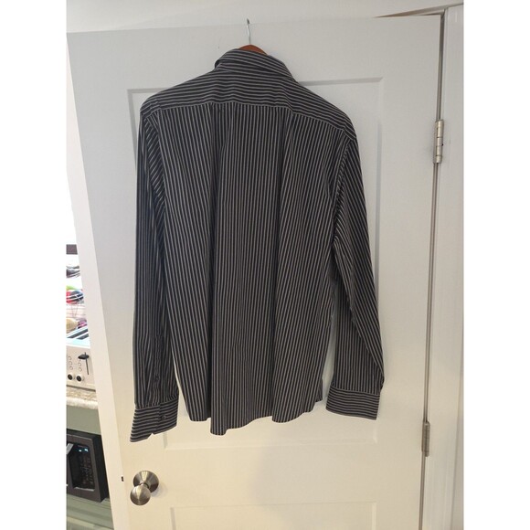 #68 Express 1MX Men Dress Shirt Modern Fit XL Extra Large Size(17-17 1/2) Blk/Gr - Picture 4 of 4